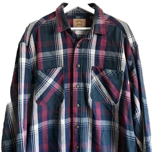 Vintage St Johns Bay Heavyweight Flannel Button Up Shirt Size XLT Blue Green Red - Picture 2 of 7